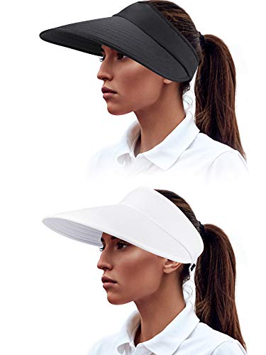 Syhood 2 Pieces Women Sun Visor Wide Brim Adjustable Golf - color: Color Set 1
