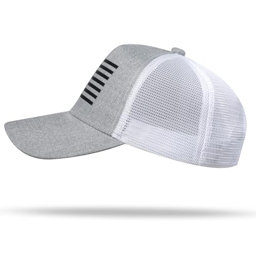 American Flag Trucker Hat - Snapback Hat, Baseball Cap for Men Women - Breathable Mesh Side, Adjustable Fit - for Casual Wear - color: Heather Gray/White