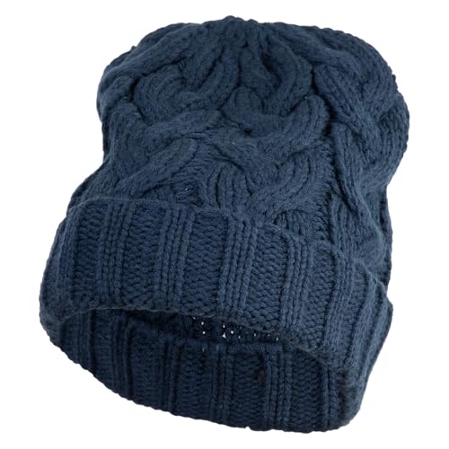 e4Hats.com Chunky Cable Knit Cuff Long Beanie - color: Navy