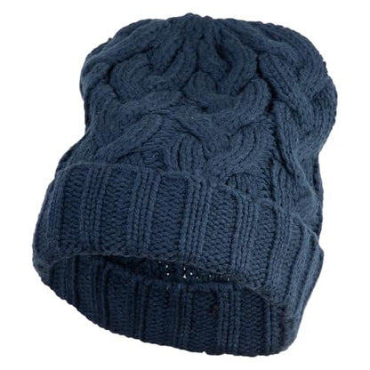 e4Hats.com Chunky Cable Knit Cuff Long Beanie - color: Navy