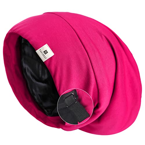 YANIBEST Slouchy Beanie Hat Satin Lined Sleep Cap Chemo Headwear Caps - color: Hot Pink, size: Large