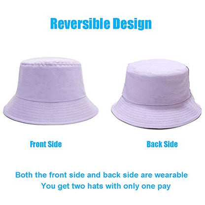 Bucket Hat for Women Men, Reversible Cotton Summer Sun Beach Cap Solid Color Style - color: A-lavender