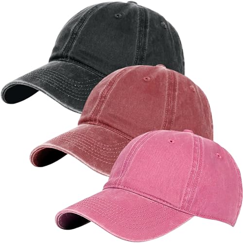 Glamorstar Classic Unisex Baseball Cap Adjustable Washed Dyed Cotton Ball Hat - color: Red Wine+black+pink