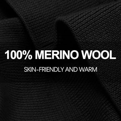 Merino Wool Beanie Hat for Women, Fleece Lined Pure Wool Ribbed Knit Warm Winter Cuffed Cap