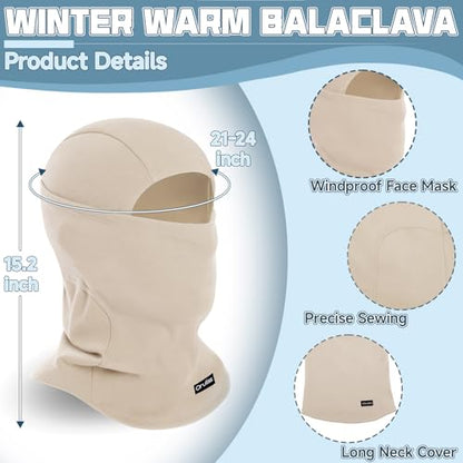 Balaclava Ski Mask for Men Women, Warm Fleece Face Mask Full Cover for Cold Weather Skiing Cycling, Ponytail Friendly - color: Malt