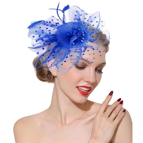 Fascinators Hats 20s 50s Pillbox Hat Cocktail Tea Party for Women (Blue, One Size) - color: Blue