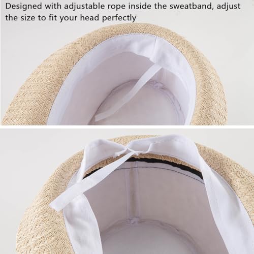 XL Straw Fedora Hats for Men Summer Trilby Beach Travel Panama Casual 7 1/2 - color: S001 Beige