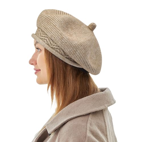 FENELY Beret Hat for Women, French Style Beanie Winter Fashion Warm Thickened Lining Knit Cap - color: Beige