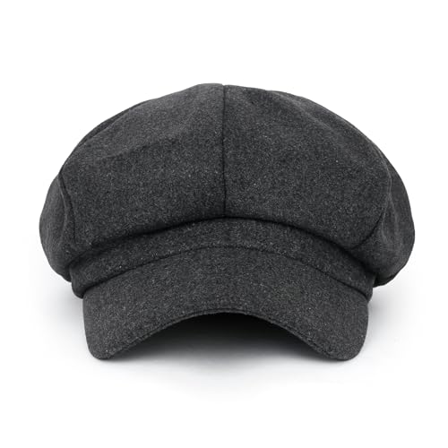 ililily Washed Cotton Newsboy Cabbie Cap Corduroy Duck Bill Flat Hunting Hat - color: Wool Dark Grey