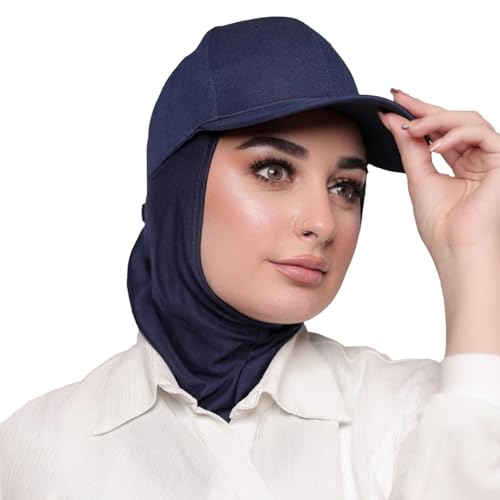 One-Piece Hijab Baseball Cap for Women Quick Dry Sun Hat Outdoor Headscarf - color: Navy