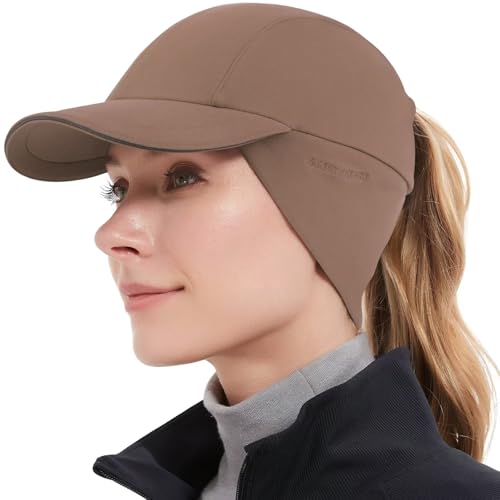 GADIEMKENSD Women's Winter Reflective Fleece Ponytail Hat with Drop Down Ear Warmer - color: Brown, size: 7-7 1/8