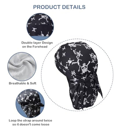 Sweat Wicking Do Rags Skull Caps, Cooling Hip Hop Hat, Beanie Durag Motorcycle Head Wrap Doo Rag Liner for Men Women - color: Skull Union