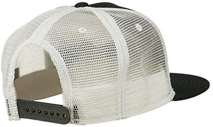 Ashen Fane 5 Panel Flat Visor Mesh Back Trucker Snapback Hat - color: Blk/Blk/Wht