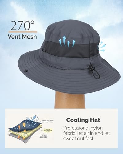 Hat Hut Hiking Hat, UPF50+ Wide Brim Sun Bucket Hats for Men Women, UV Protection, Fishing Outdoor Safari - color: Dark Grey