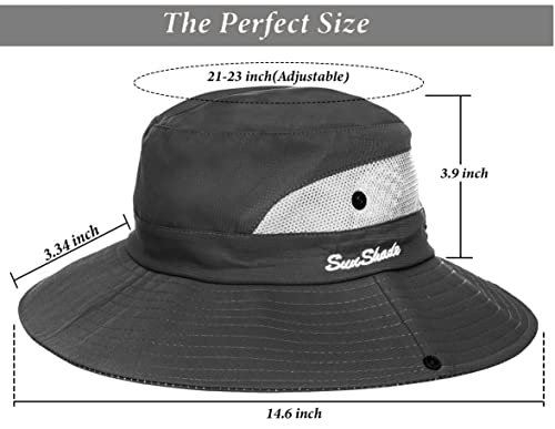 Women's Outdoor-UV-Protection-Foldable-Sun-Hats-Wide-Brim Hat Ponytail-Hole - color: Dark Grey
