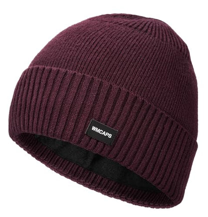 Wmcaps Fleece Lined Beanie Warm Winter Knit Hat for Men Women Cold Weather - color: Maroon