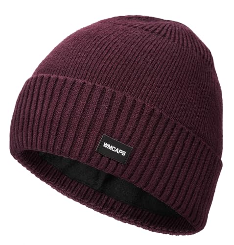 Wmcaps Fleece Lined Beanie Warm Winter Knit Hat for Men Women Cold Weather - color: Maroon