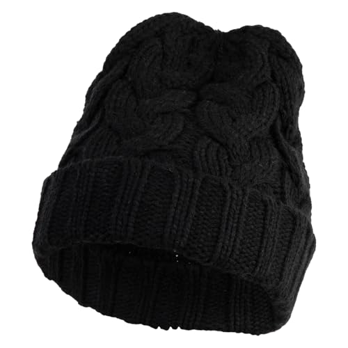e4Hats.com Chunky Cable Knit Cuff Long Beanie - color: Black