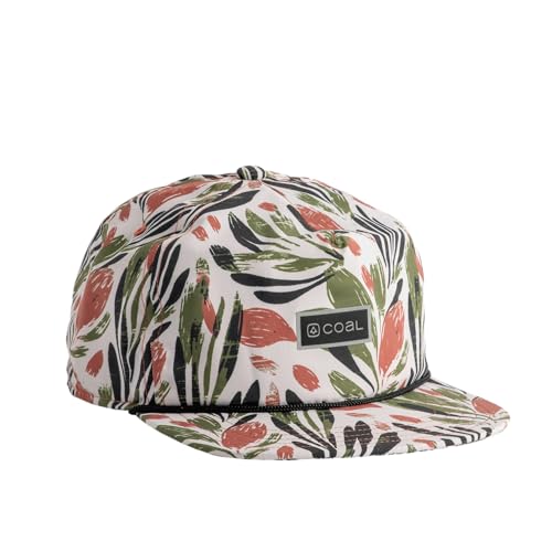 Coal Headwear Pontoon Mid Crown Cap Hat - Structured 5 Panel, Flat Brim, Adjustable Snapback - Outdoor Casual Everyday - color: Hand Floral Khaki