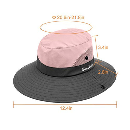 IYEBRAO Kids UV Sun Hat with Ponytail Hole UPF 50 Bucket Cap for Girls Summer Beach ＆ Fishing - color: Light Pink