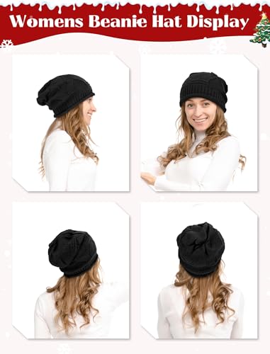 Senker Fashion 2 Pack Winter Beanie Hats for Women, Womens Slouchy Beanies - color: Burgundy Black