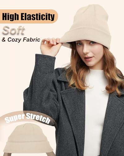 ROYBENS Satin Lined Beanie Hat for Women Men, Wool Knit Cuffed Winter Hats - color: 1pcs Beige