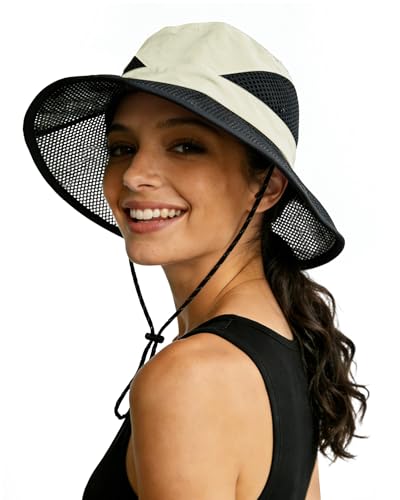 Women's Sun Hat with Ponytail Hole, Breathable Foldable Summer Hat with Shapeable Brim for Hiking Beach Gardening - color: Beige