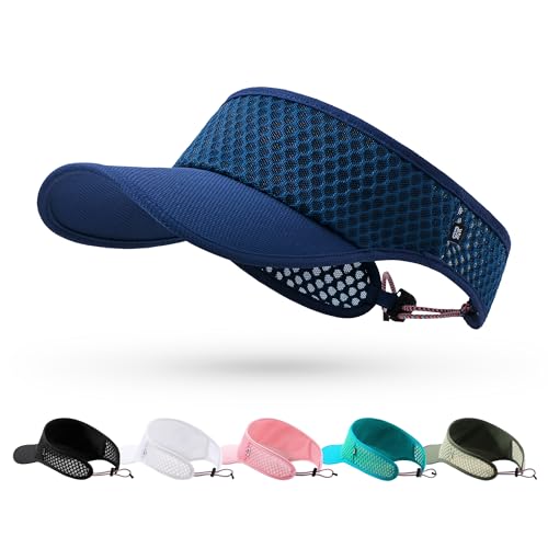 SUNMECI Mesh Breathable Sports Visor - Men Women Adjustable Lightweight Quick Dry Sun Hat for Tennis, Golf, Running - color: Royal Blue