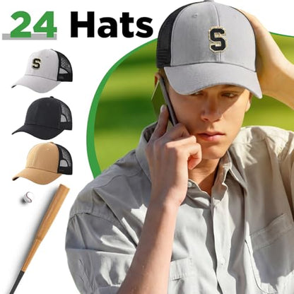 Suhine 24 Pcs Blank Trucker Hat Bulk,Unisex Baseball Cap - color: Black Brown Gray