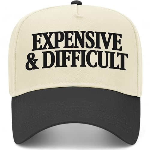 Expensive & Difficult Serif Vintage Trucker Hat | Funny Premium Snapback Baseball Hat for Men & Women - color: Black/Natural