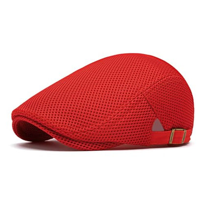 meioro Mens Breathable Mesh Summer Hat Adjustable Flat Cap Newsboy Beret Ivy Cap Irish Cabbie Fishing Hats - color: Red