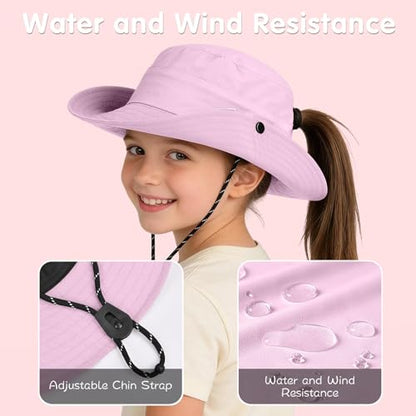 ZOORON Kids UPF 50+ Sun Hat for Boys Girls Wide Brim Lightweight Bucket Hat for Hiking Beach Safari, Quick Dry Adjustable - color: 1pack-light Purple