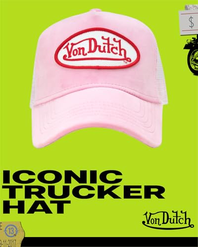 Von Dutch Unisex Velvet Trucker Hat, Curved Bill, Mesh Back, Snapback - color: Pink Tint