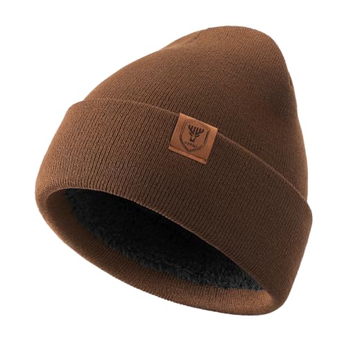OZERO Mens Winter Hat, Fleece Lined Cuffed Beanie for Men and Women - color: Dark Brown