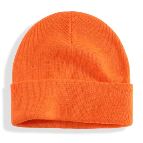Connectyle Men's Cuffed Beanie Hat Double Layer Knit Winter Watch Cap - color: Orange