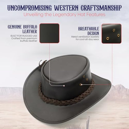 Equine Care Leather Cowboy Hat for Men & Women, Genuine Leather Western - color: Dark Brown, size: 7 1/4-7 3/8