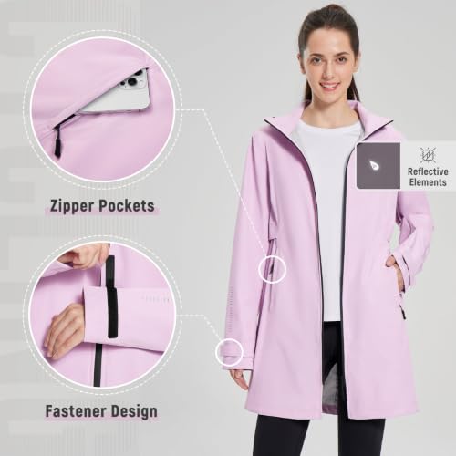 baleaf Women's Long Rain Coat Lightweight Packable Jacket with Hood - color: Pastel Purple, size: Small