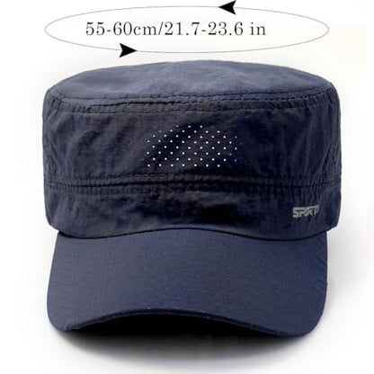 Quick Dry Army Cadet Cap Military Style Flat Top Hat for Men - color: Navy Blue