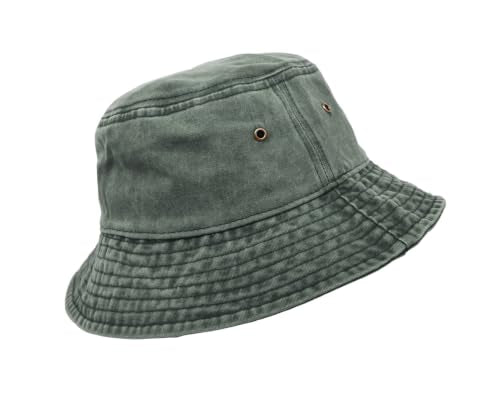 Bucket Hat, Wide Brim Washed Denim Cotton Outdoor Sun Hat Flat Top Cap for Fishing Hiking Beach Sports - color: Army Green