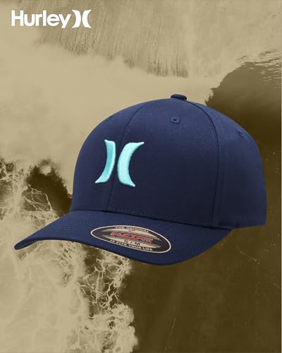 Hurley Mens Textured Fitted Baseball Cap, Moisture Wicking, Curved Brim - color: Mystic Navy, size: Small-Medium
