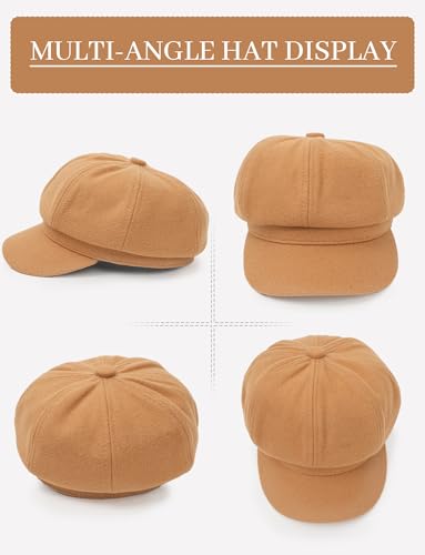 FEOYA Women Newsboy Hat Plaid Cabbie Caps Cotton Casual Stylish Beret Cap Paperboy Hats - color: Solid-khaki