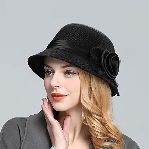 Glamorstar Vintage Felt Cloche Hat Winter Floral Fedora Bucket Hat Bowler Hats - color: Black 4