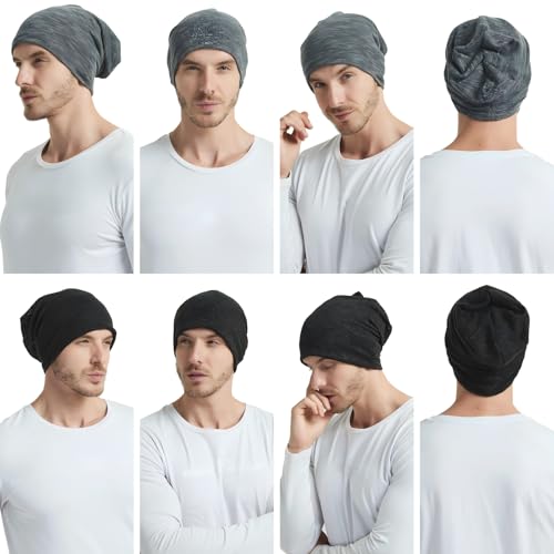 EINSKEY Slouchy Beanie for Men Women, Cotton Multipurpose Daily Headwear - color: Back & Grey
