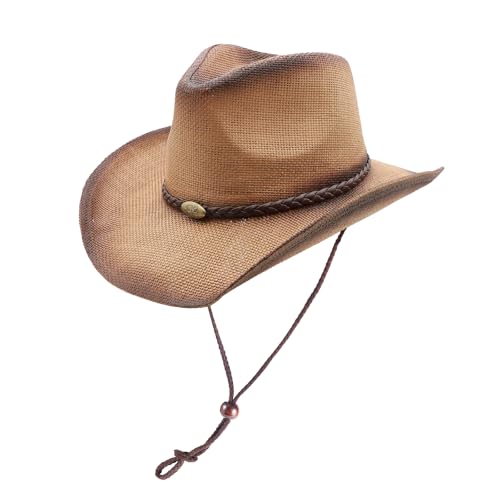 Straw Cowgirl Hat for Women Cowboy Hats for Men Wide Brim Sun Hat Shapeable Western Hat Beach Hat - color: Y-beige
