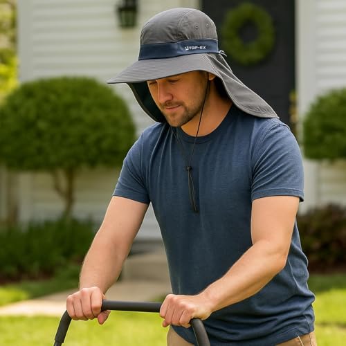 TOP-EX UPF 50+ Cooling Wide Brim Sun Hat for Men with Neck Flap, Packable - color: White - Water Ripple, size: Large-X-Large