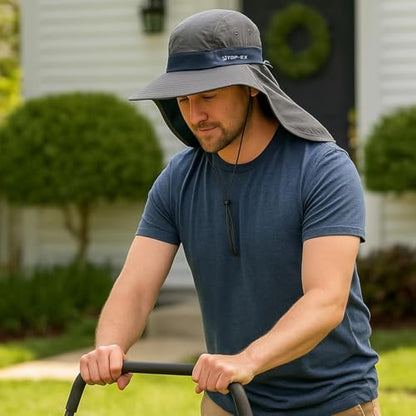 TOP-EX UPF 50+ Cooling Wide Brim Sun Hat for Men with Neck Flap, Packable - color: White - Water Ripple, size: Large-X-Large