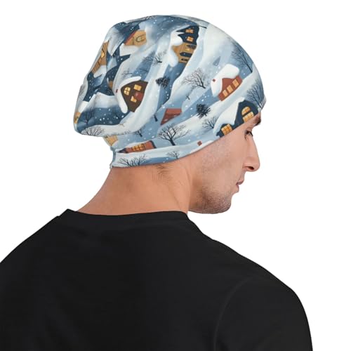 Beanie Hat for Men Women Slouchy Beanie Skull Sleep Cap Soft Lightweight Chemo Hat Stretch Cancer Headwear - color: Winter Village