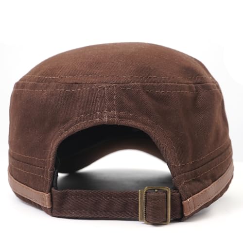 Flat Top Cap for Men Soft Cotton Adjustable Military - color: Coffee