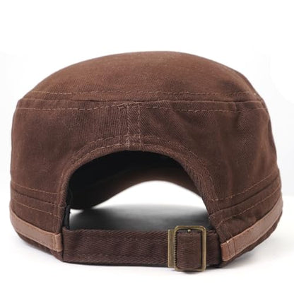Flat Top Cap for Men Soft Cotton Adjustable Military - color: Coffee