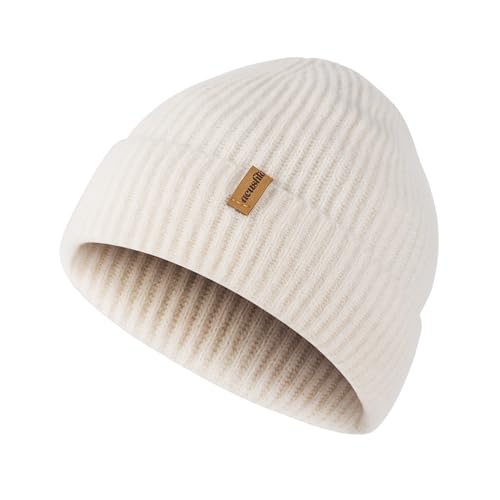ACUSHLA 100% Merino Wool Beanie for Men & Women Knit Winter Hat Skull Cap - color: Creamy White, size: Medium-Large